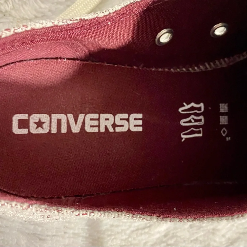 Converse All Star Low Woven Sneakers Women’s Size 8 Cream Over Burgundy Lace-Up - Picture 8 of 10